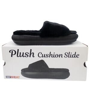 32 Degrees Heat  Platflorm Fur Slide Slippers Indoor Outdoor  Black Women's 8 10